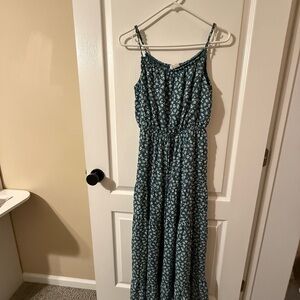 Chic Blue Maxi Dress with Floral Elegance